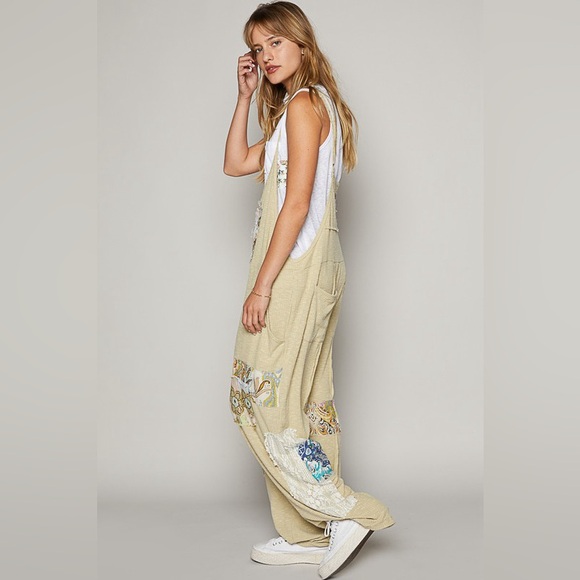 131B. Ribbed Patched Vintage Wash Jumpsuit - Green - Picture 4 of 8